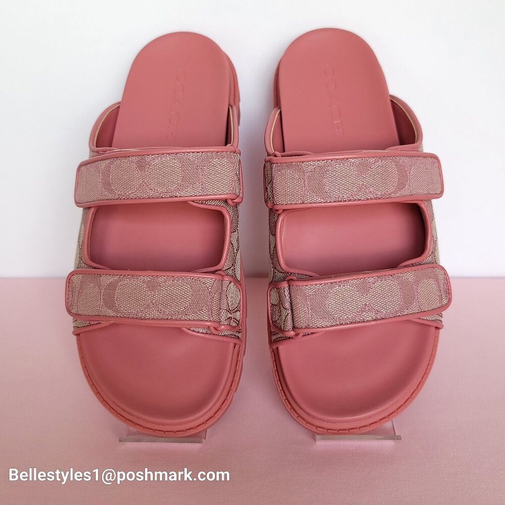 COACH Two-Band Sport Slide In Signature Jacquard- Women’s Size 9B- True Pink ⭐ - Picture 2 of 16